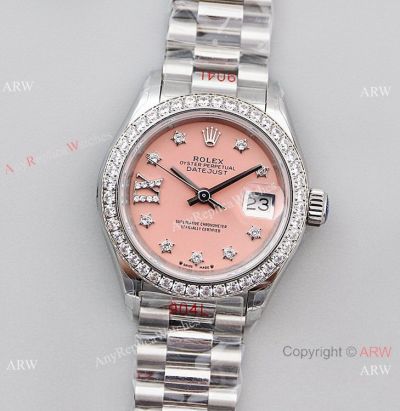 (TWS) Swiss Clone Rolex Datejust Salmon Face 28mm President Watch Inlaid with Diamond